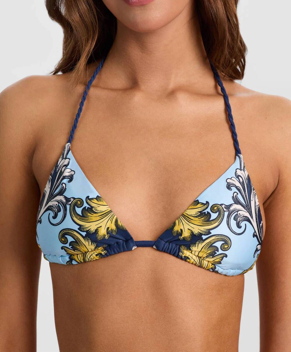 NEW PQ SWIM a+o x rope triangle bikini top in antique scroll